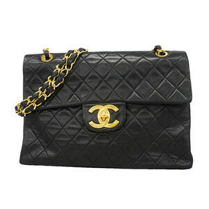 Chanel Shoulder Bag, Large Matelassé, Double Chain, Lambskin, Black, Women's,...